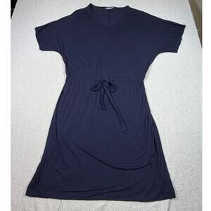 Coldwater Creek Women XL Blue V Neck Cinch Waist Knee  Casual Coastal Dress